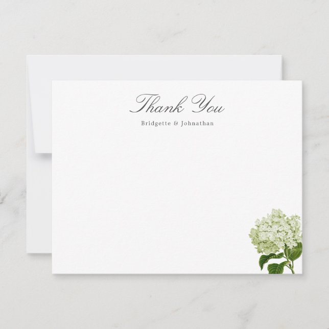 White and Green Hydrangea Thank You Flat Card (Front)