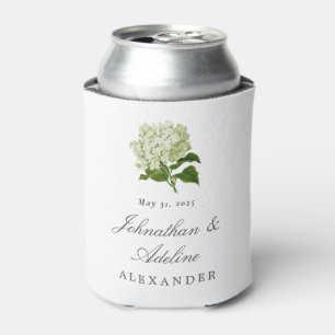 White and Green Hydrangea Wedding Favour Can Cooler