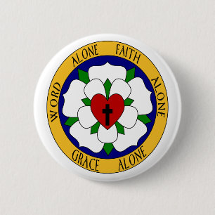 White And Green Luther Rose 6 Cm Round Badge