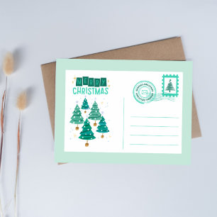 White And Green Merry Christmas Photo Holiday Postcard