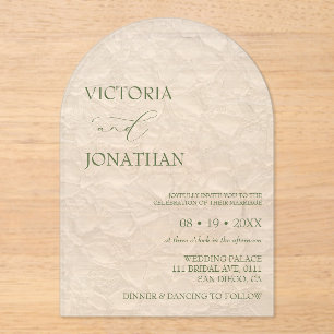 White and Green Minimal Wedding Acrylic Invitations