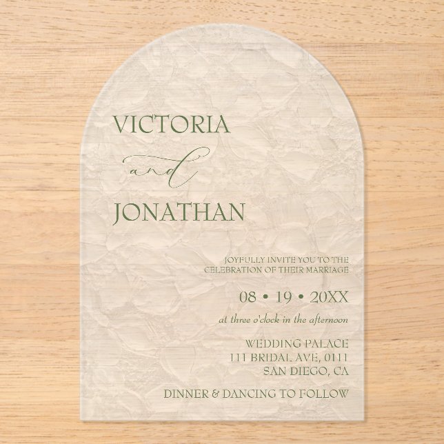 White and Green Minimal Wedding  Acrylic Invitations (Front)