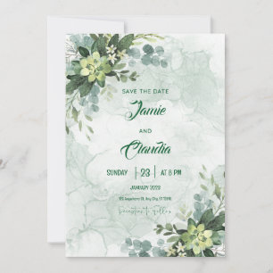 White and Green Minimalist Wedding Invitation