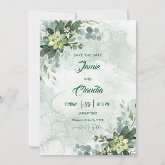 White and Green Minimalist Wedding Invitation