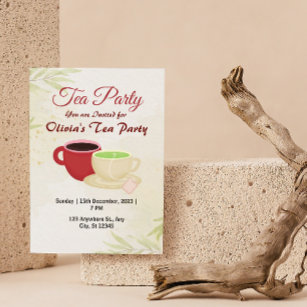 White And Green Olivia's Tea Party Invitation