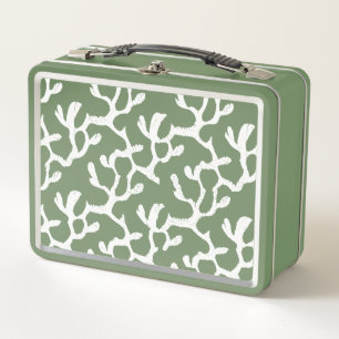 White And Green Organic Coral Reef Pattern Metal Lunch Box