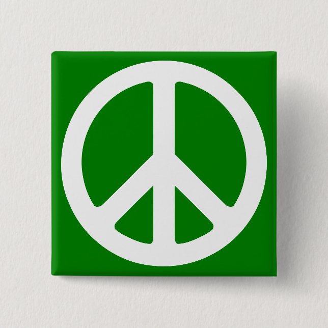 White and Green Peace Symbol 15 Cm Square Badge (Front)