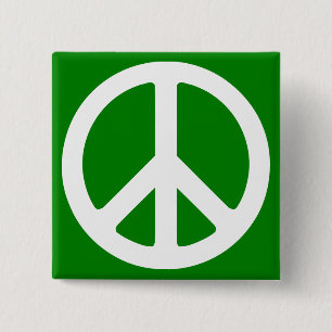 White and Green Peace Symbol 15 Cm Square Badge