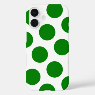 White and Green Polka Dot Pattern iPhone 16 Case