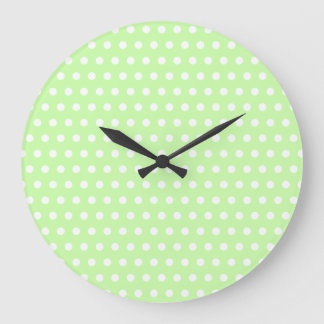 White and Green Polka Dot Pattern. Spotty. Large Clock