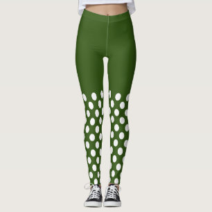 White and Green Polka Dots Leggings