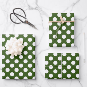 White and Green Polka Dots  Wrapping Paper Sheet