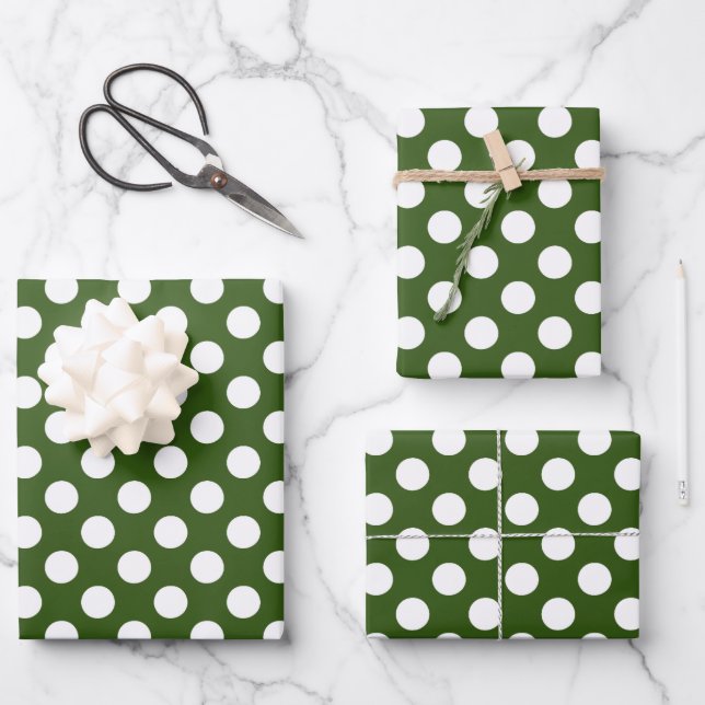 White and Green Polka Dots  Wrapping Paper Sheet (Front)