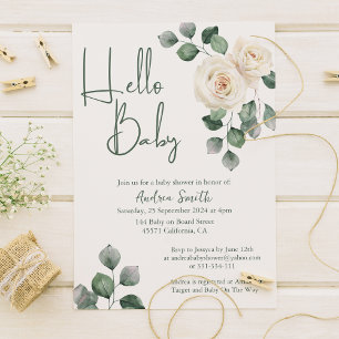 White and Green Rose Baby Shower Invitation