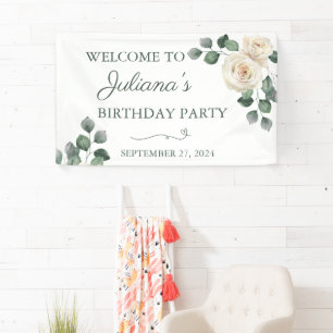 White and Green Rose Banner