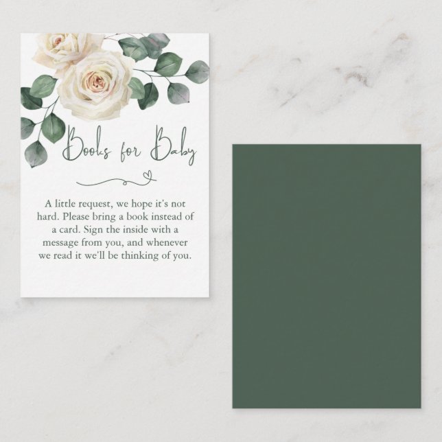 White and Green Rose Books For Baby Enclosure Card (Front/Back)