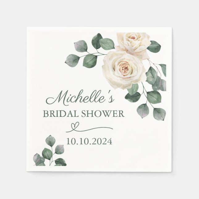 White and Green Rose Napkin (Front)