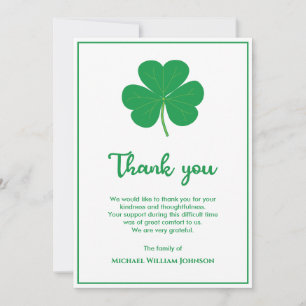 White And Green Shamrock Clover Irish Funeral Thank You Card