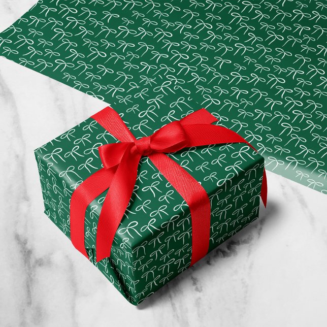 White and Green Simple Bows Pattern Wrapping Paper (Creator Uploaded)