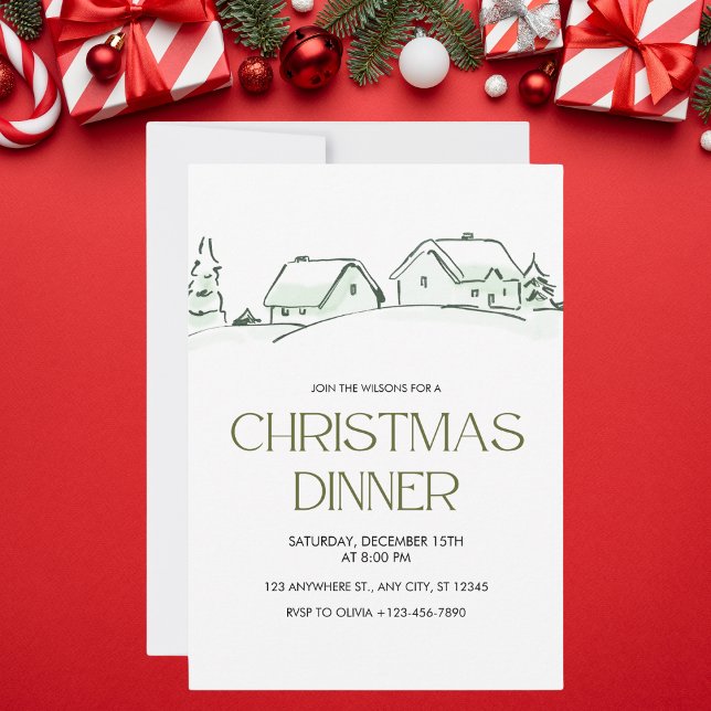 White and Green Simple Christmas Dinner Invitation (Creator Uploaded)