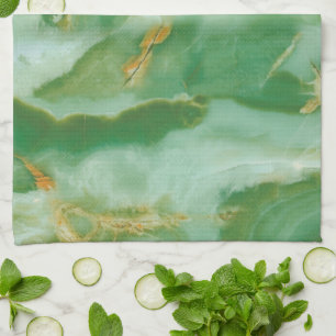 White and green stone texture tea towel