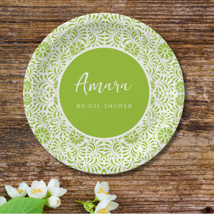 WHITE AND GREEN TALAVERA BRIDAL SHOWER PAPER PLATE