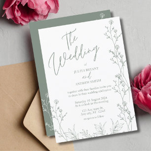 White and green trendy wedding Invitation