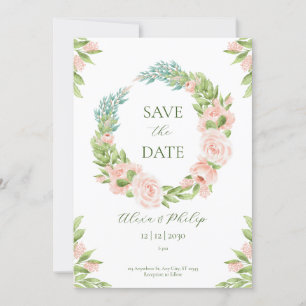White and Green Watercolor Save the Date Invitation