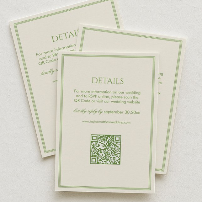 White and Green Wedding Details Qr Code Enclosure Card (Creator Uploaded)