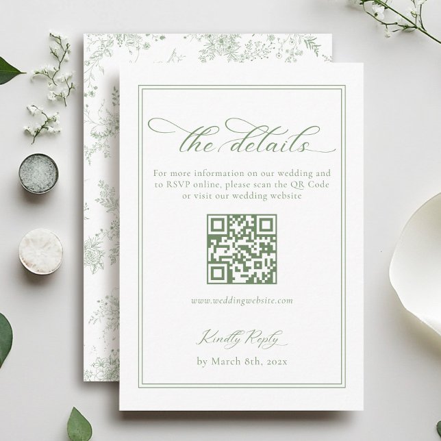 White and Green Wedding Details Qr Code Enclosure Card (Creator Uploaded)