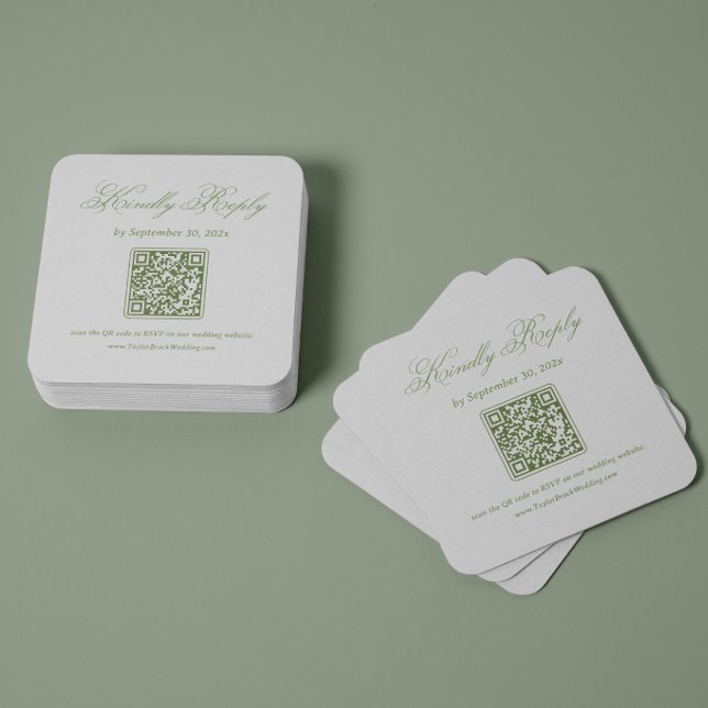 White and Green Wedding RSVP Qr Code Enclosure Card (Creator Uploaded)