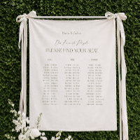 White and Green Wedding Seating Chart Fabric