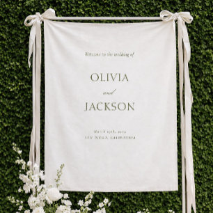 White and Green Wedding Welcome Sign Fabric Tapestry