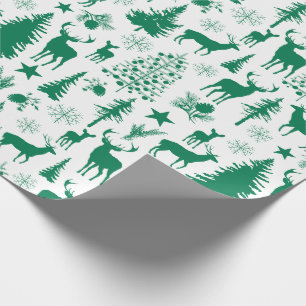White And Green Woodland Forest Reindeer Wrapping Paper