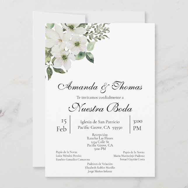 White and greenery bouquet Wedding invitation (Front)