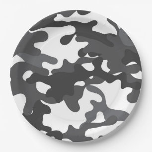 White and Grey Camouflage Paper Plates