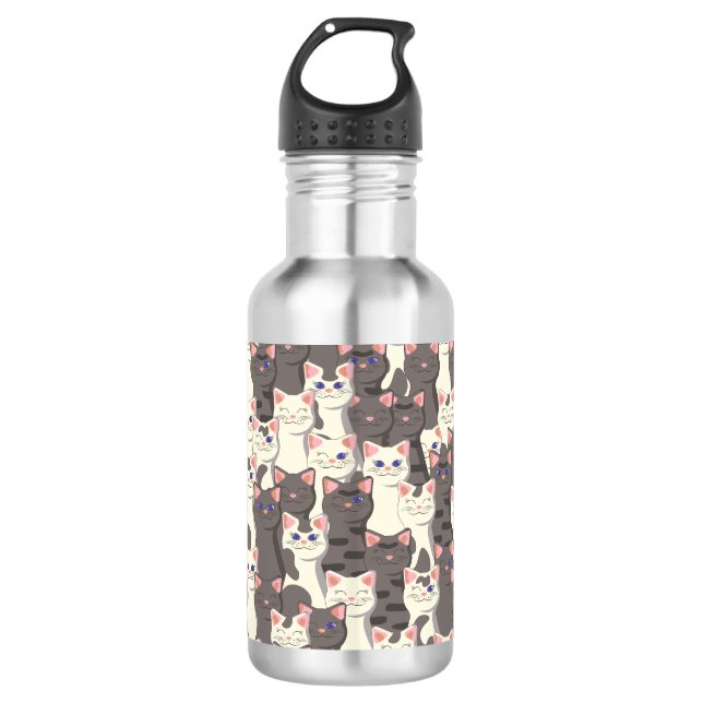 White and grey cats pattern 532 ml water bottle (Front)