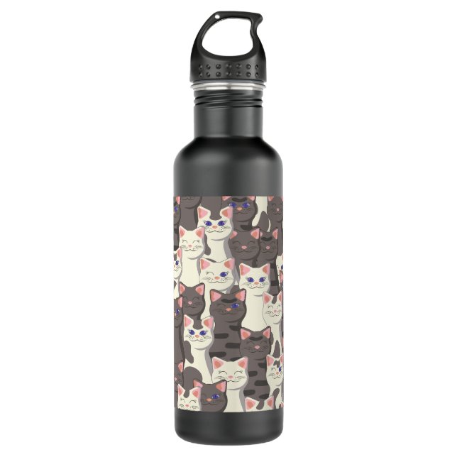 White and grey cats pattern 710 ml water bottle (Front)