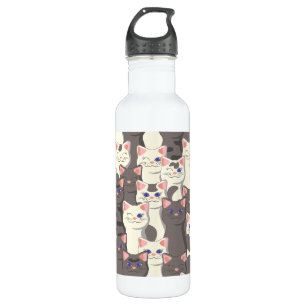 White and grey cats pattern 710 ml water bottle