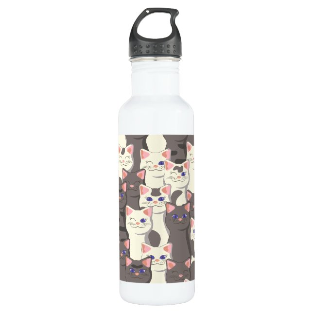White and grey cats pattern 710 ml water bottle (Front)