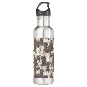 White and grey cats pattern 710 ml water bottle