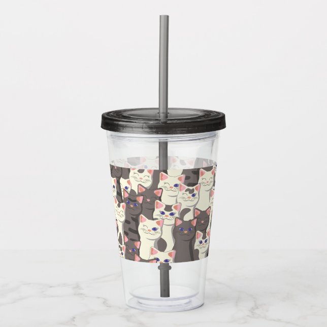 White and grey cats pattern acrylic tumbler (Front)