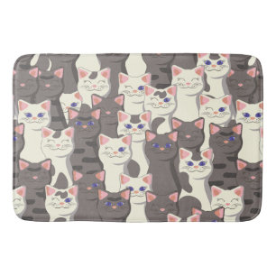 White and grey cats pattern bath mat