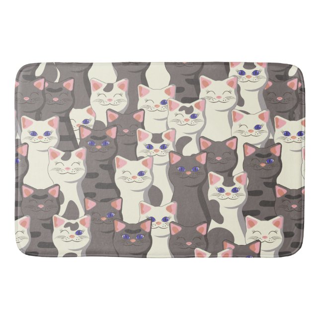 White and grey cats pattern bath mat (Front)