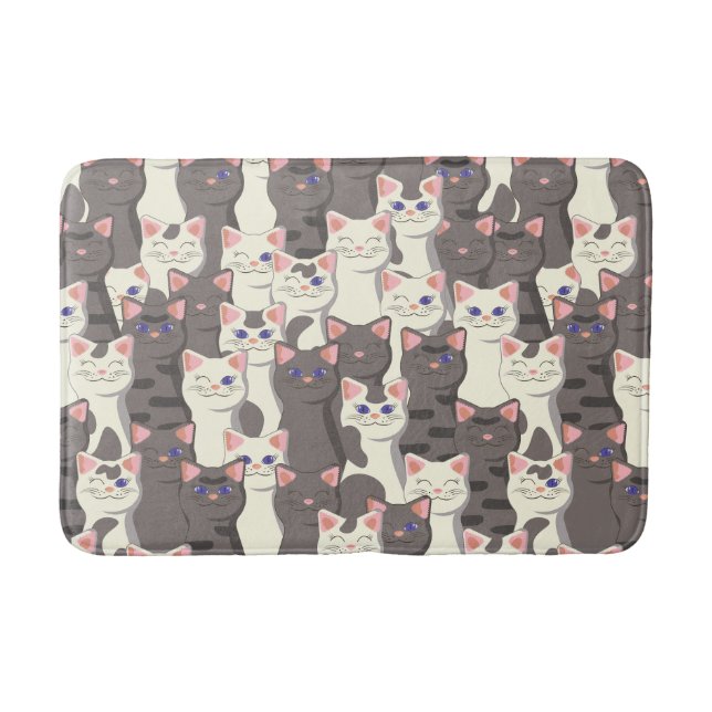 White and grey cats pattern bath mat (Front)