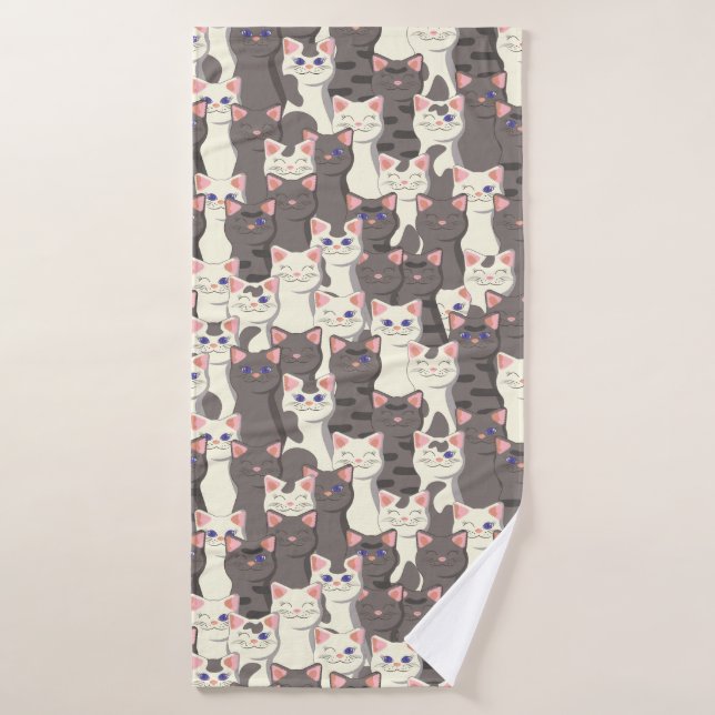 White and grey cats pattern bath towel (Bath Towel)