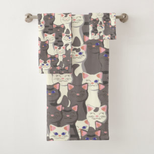 White and grey cats pattern bath towel set