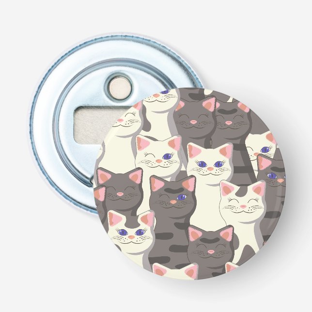 White and grey cats pattern bottle opener (Front)