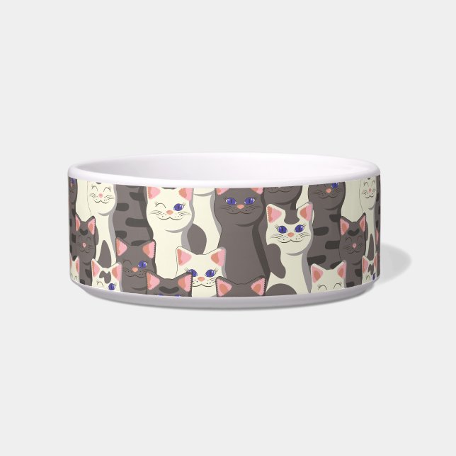 White and grey cats pattern bowl (Front)