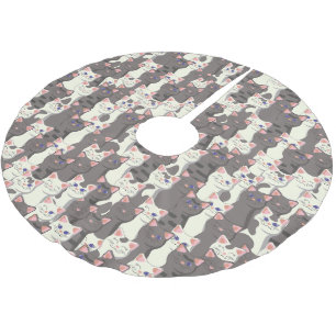 White and grey cats pattern brushed polyester tree skirt